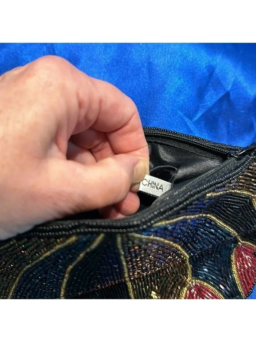 Beaded Scalloped Edged Clam shell Vintage Clutch Evening Bag with Satin lining